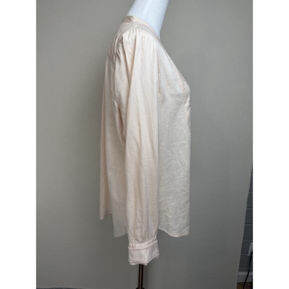 Loft Women’s Blouse Top Tunic M Pale Peach Long Sleeve Crochet Embroidered - Picture 5 of 13